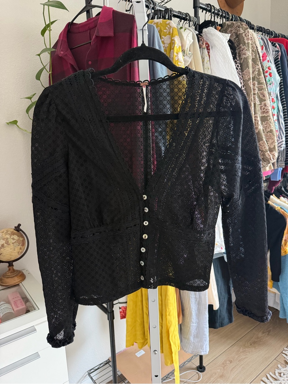 Free People Kika Lace Button Up Top Size Medium Black - Picture 3 of 7